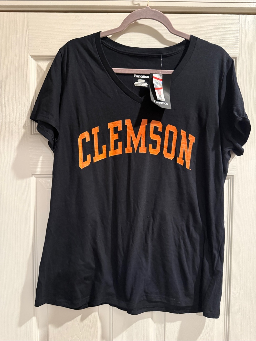 Fanatics Black V-Neck Tee with Orange Clemson Arch with mini Clemson Football 🏈